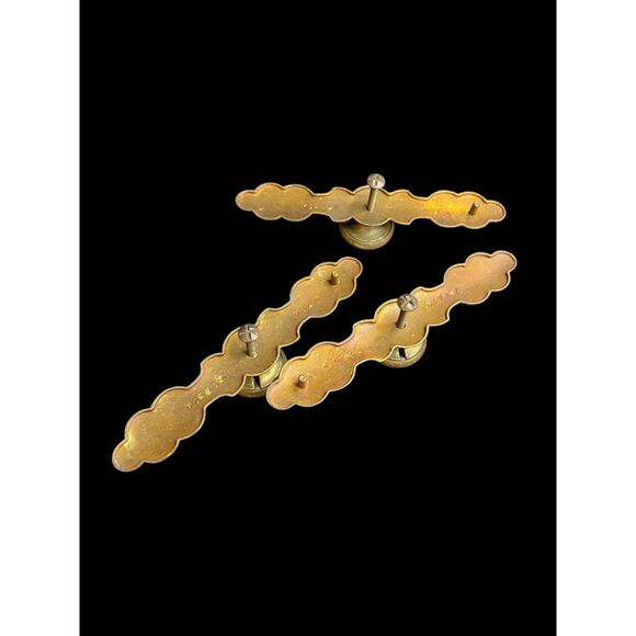 Set of 3 Vintage Drawer Pulls with Decorative Plate KBC N17814 - Picture 6 of 8